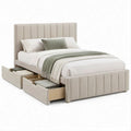 Gepolstertes Bett mit 2 Schubladen, Beige, 160 x 200 cm