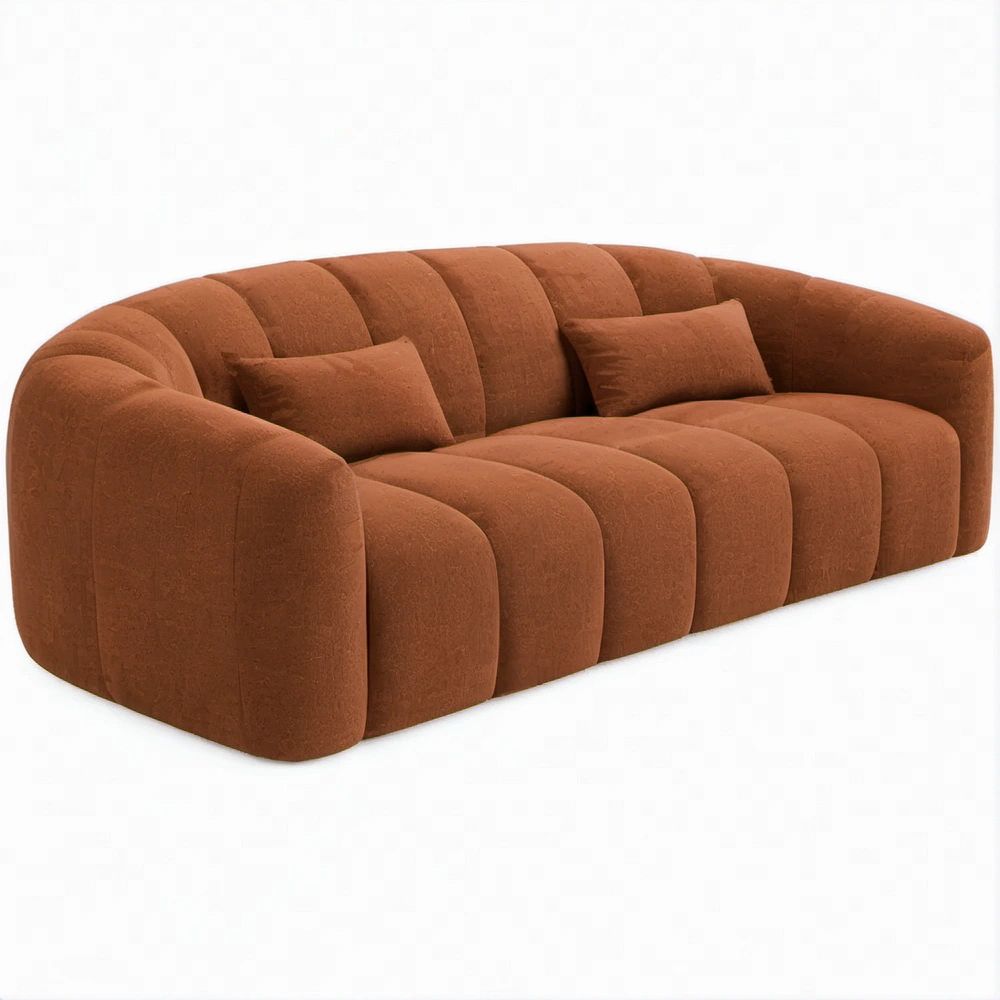 Geschwungenes 3-Sitzer-Sofa in Braun mit Samtbezug, 230 x 100 x 75 cm, 2 Kissen