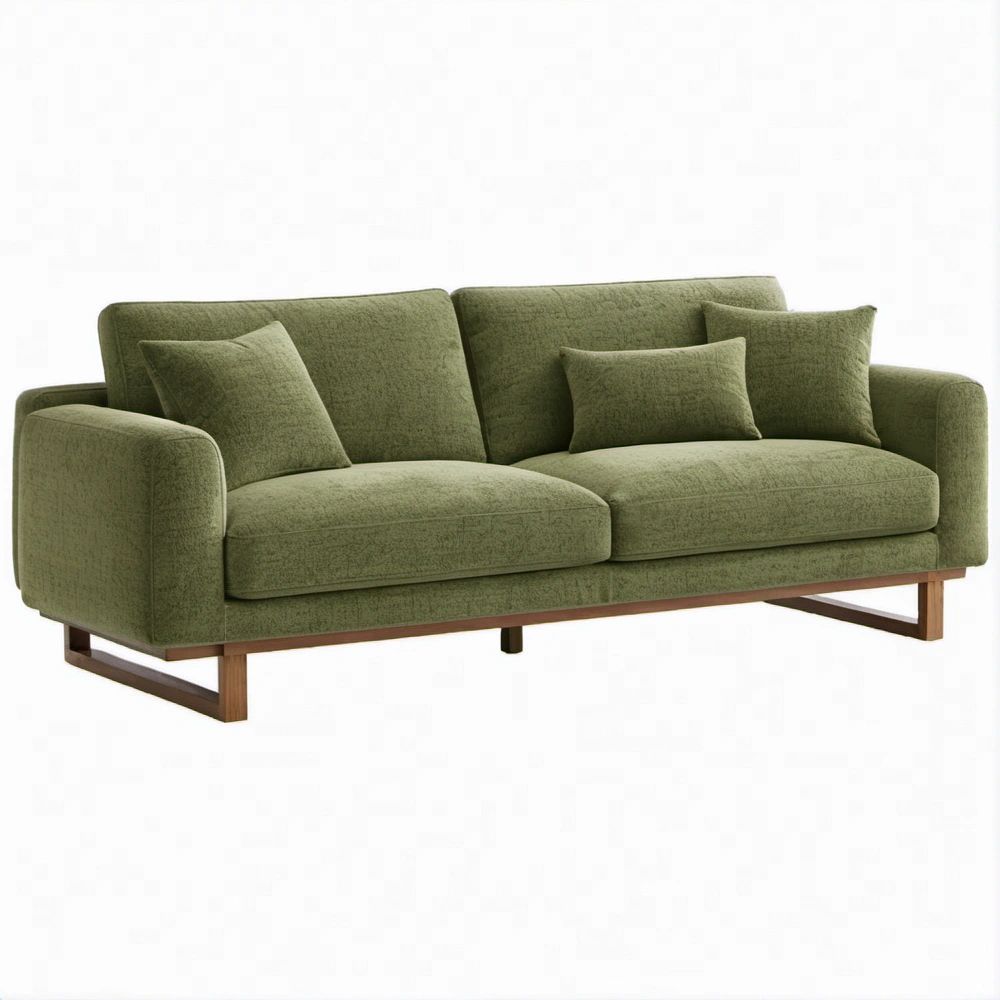 3-Sitzer-Sofa in Olivgrün mit Chenille-Bezug und Massivholzgestell, 220 x 90 x 85 cm