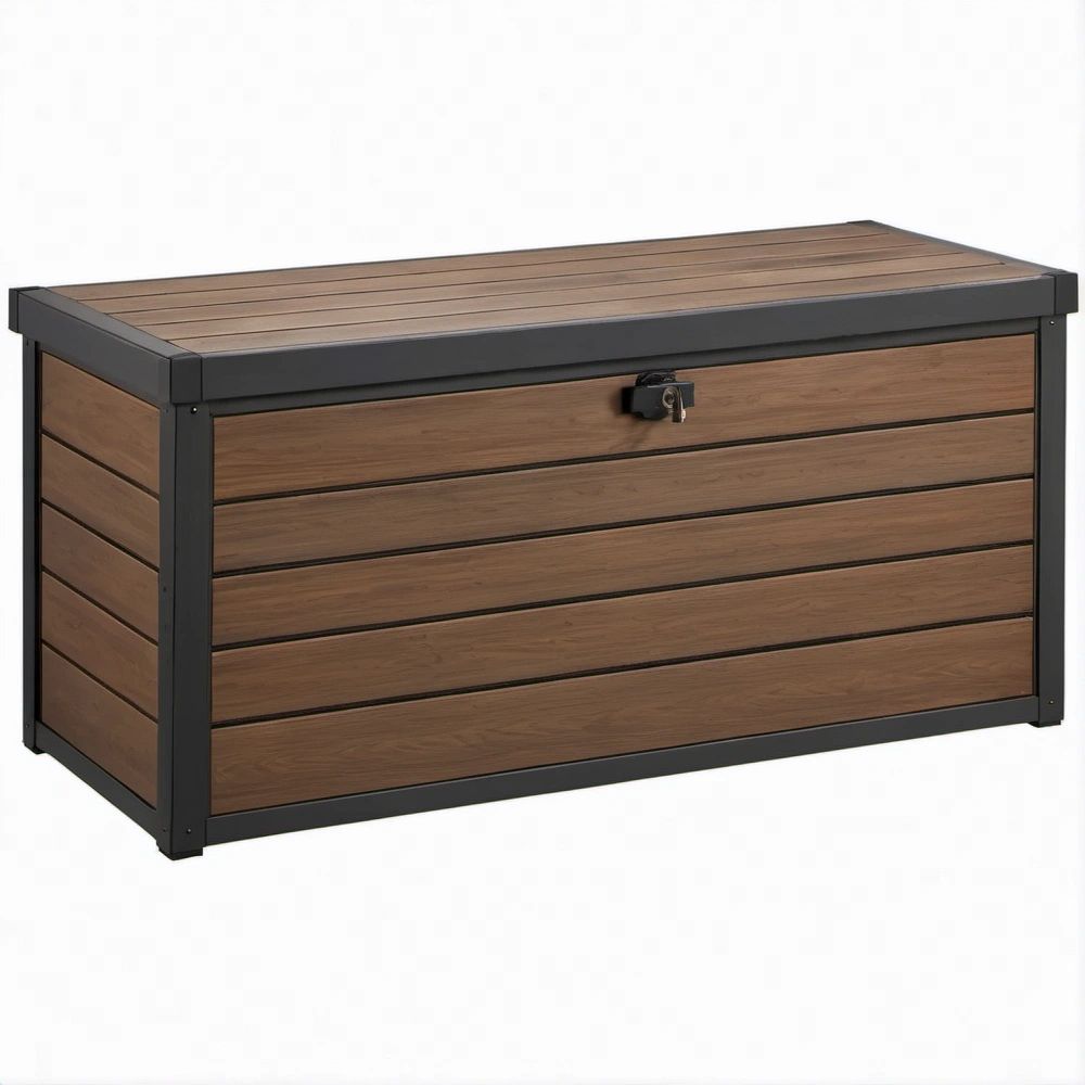 Abschliessbare Gartenbox aus WPC und Stahl, Braun/Schwarz, 120 x 61 x 63 cm