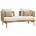 2-Sitzer-Sofa aus Akazien-Massivholz und Polyester, Naturbeige/Beige/Cremeweiss, 150 x 75 x 78 cm