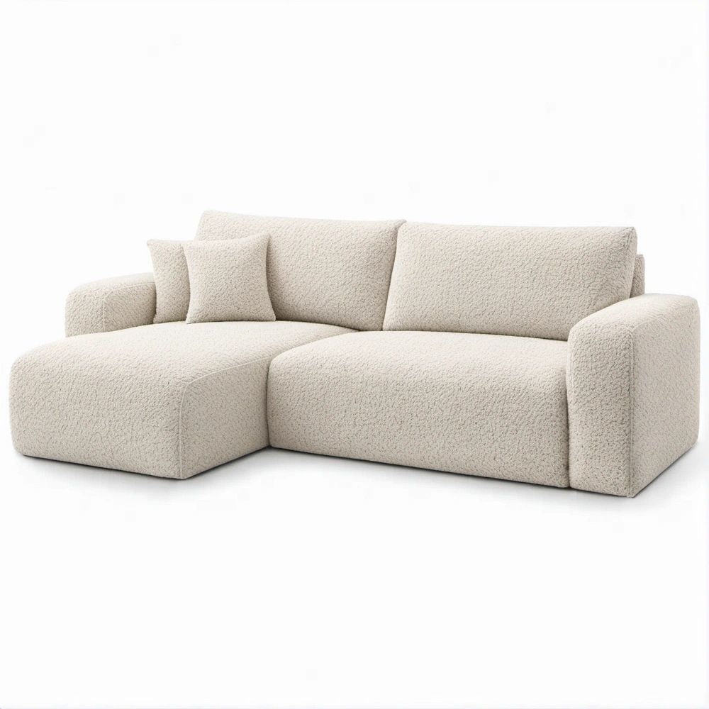 3-Sitzer Ecksofa mit linksseitiger Recamiere, Creme, Bouclé, 260 x 165 x 85 cm