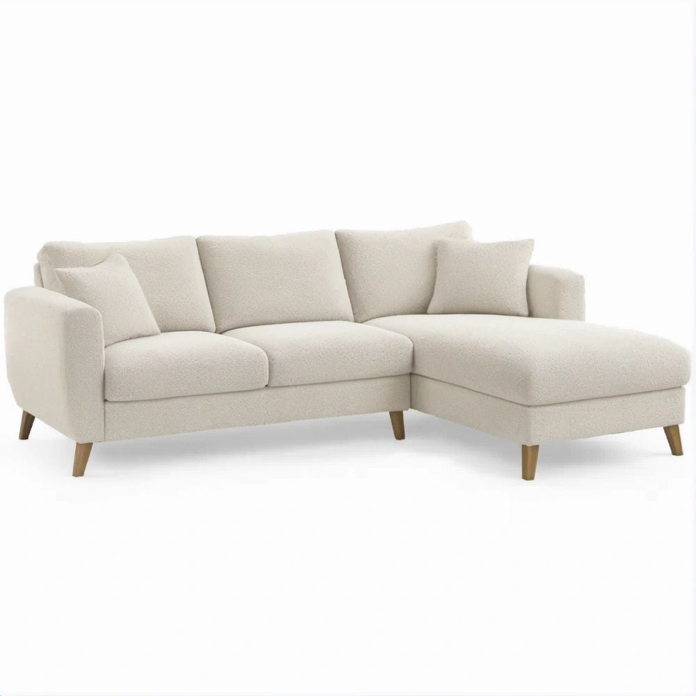 Ecksofa in L-Form mit Recamiere rechts, 3-Sitzer, Creme, 230 x 150 x 85 cm