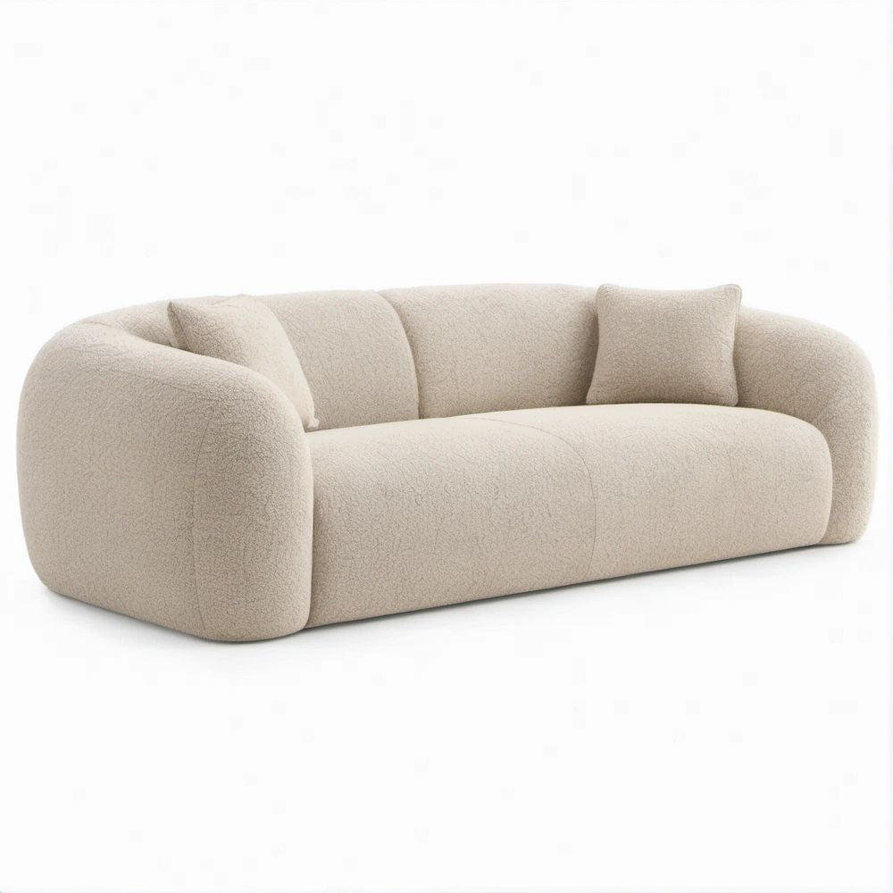 3-Sitzer-Sofa in Cremeweiss mit Bouclé-Bezug, 220 x 95 x 75 cm