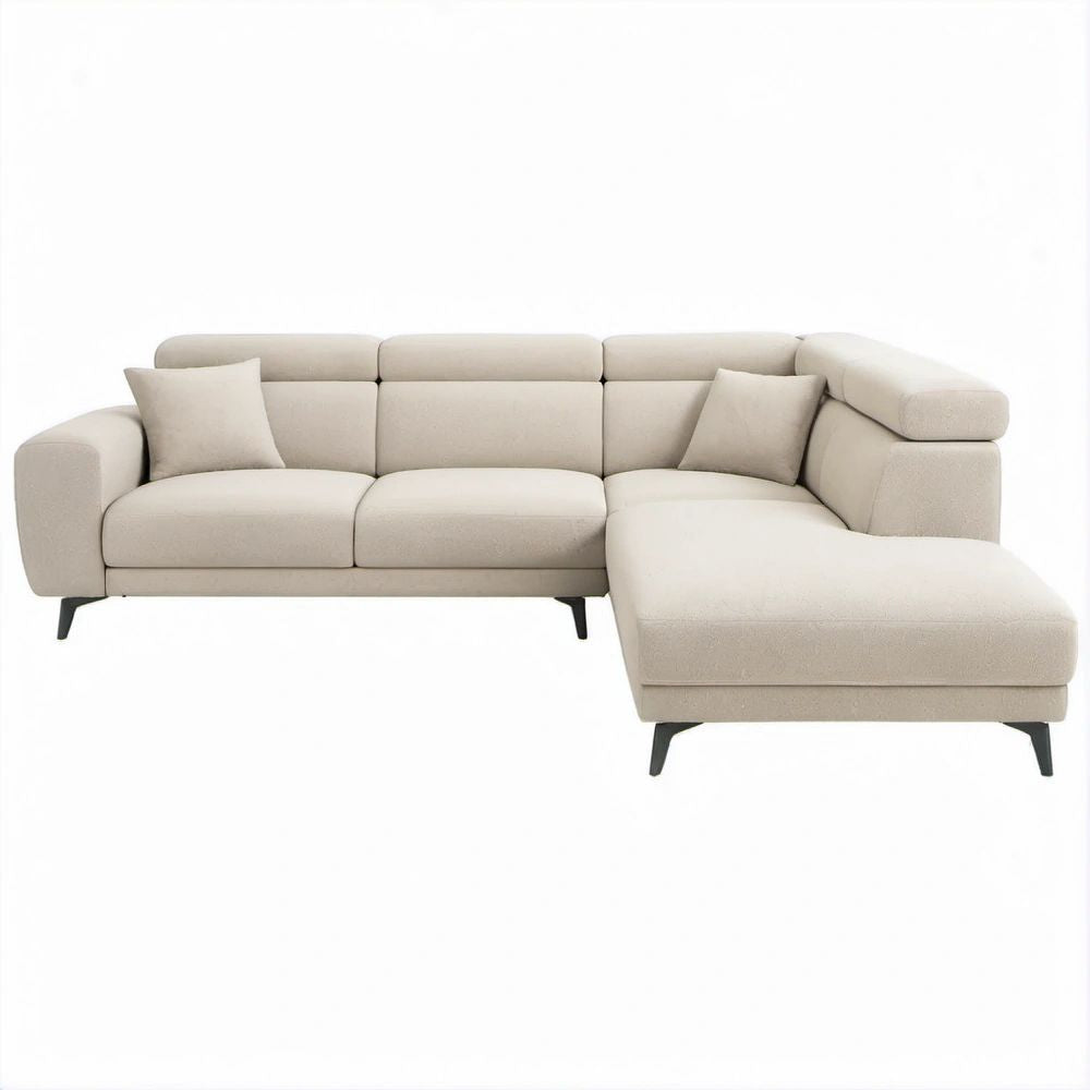 Ecksofa mit Recamiere rechts, Beige/Schwarz, 260 x 160 x 85 cm