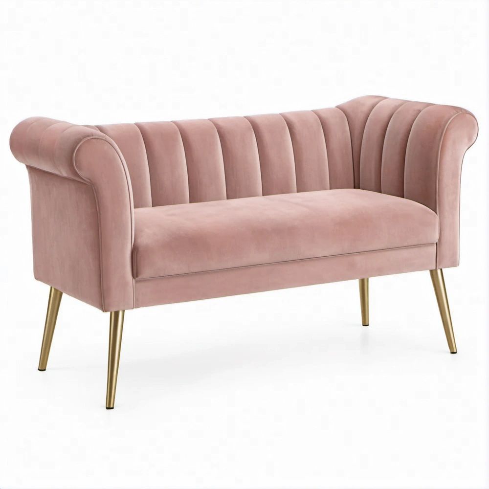 Rosa Samtsofa mit goldfarbenen Stahlbeinen, 130 x 76 x 78 cm
