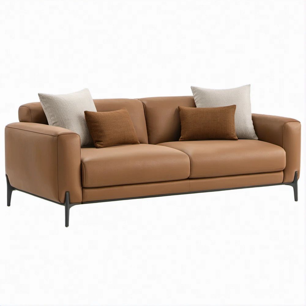 3-Sitzer Sofa in Camelbraun mit PU-Kunstlederbezug, 210 x 92 x 82 cm