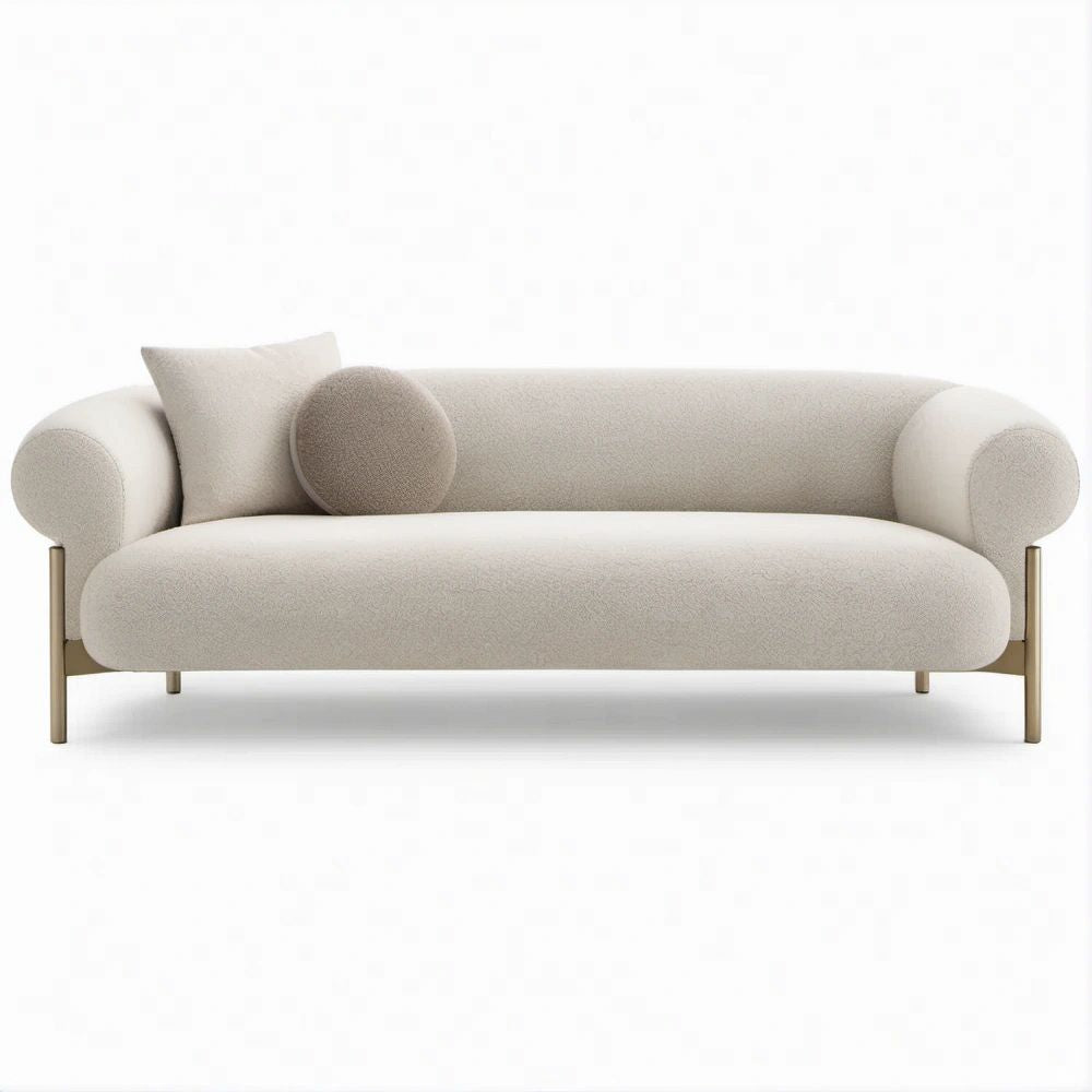Geschwungenes 3-Sitzer-Sofa in Creme/Gold, 220 x 92 x 78 cm