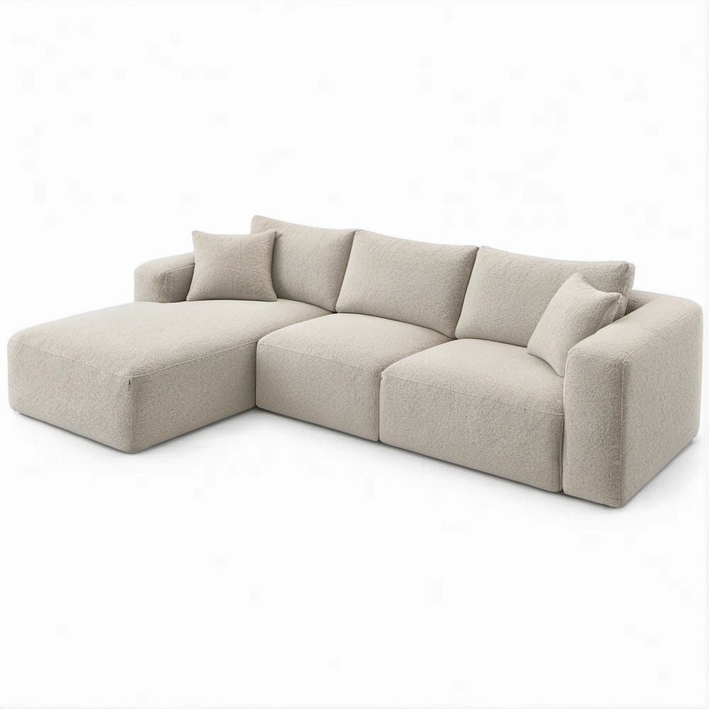 Modulares Ecksofa mit linker Recamiere, Beige, 280 x 165 x 75 cm