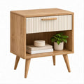 Nachttisch aus MDF mit Schublade und offenem Fach, Natur/Weiss, 45 x 35 x 60 cm