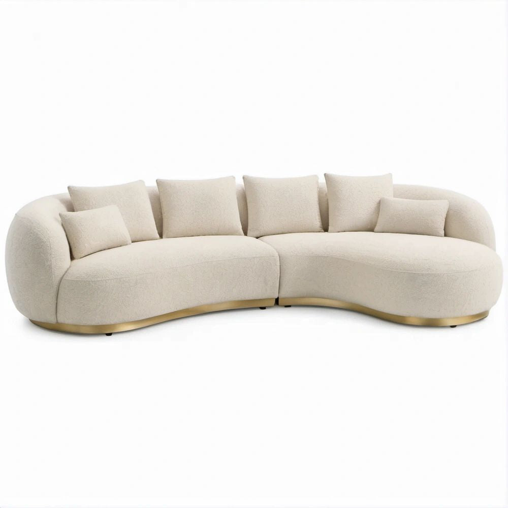 Geschwungenes 3-Sitzer-Sofa in Creme/Gold, Bouclé-Polyester, 280 x 115 x 75 cm